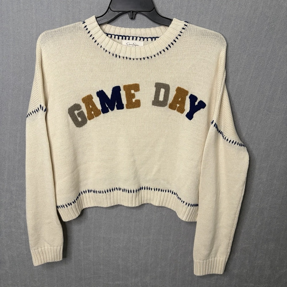 Womens Jessica Simpson Game Day Knit Cropped Sweatshirt Football Fall Size Small